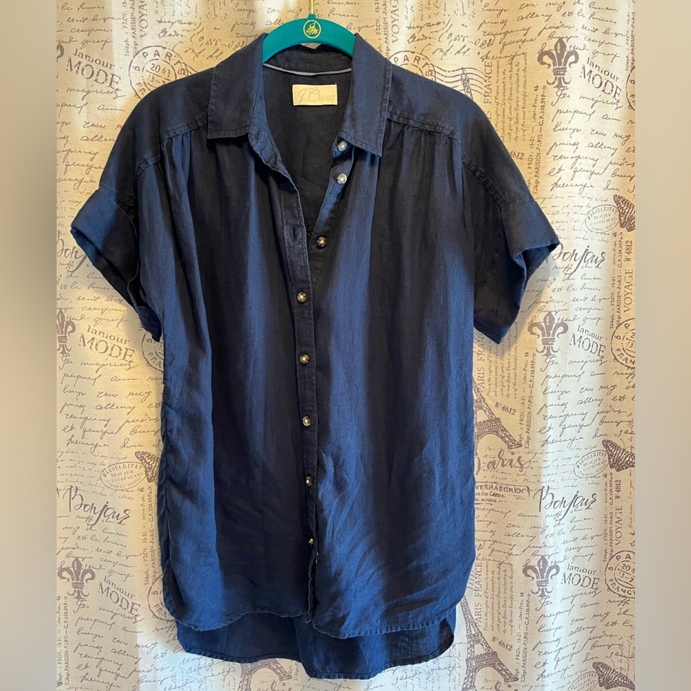 J. Crew Relaxed-Fit Short-Sleeve Baird McNutt Irish Linen Shirt Navy Size XXS